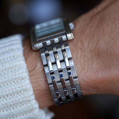Vintage Lorus Tank White Roman Dial Date and Steel Bracelet 90s
