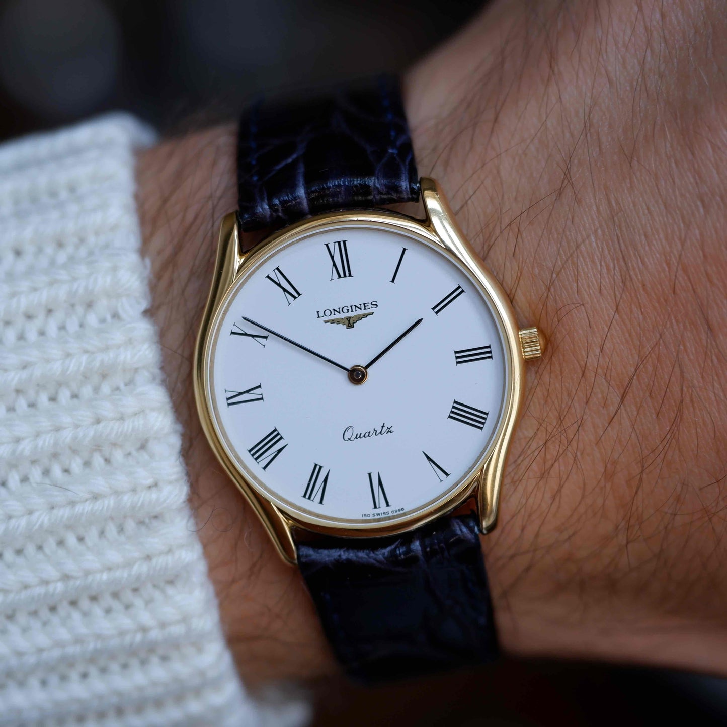 Vintage Longines Dress Watch Ultra Thin 80s White Roman Dial - MINT