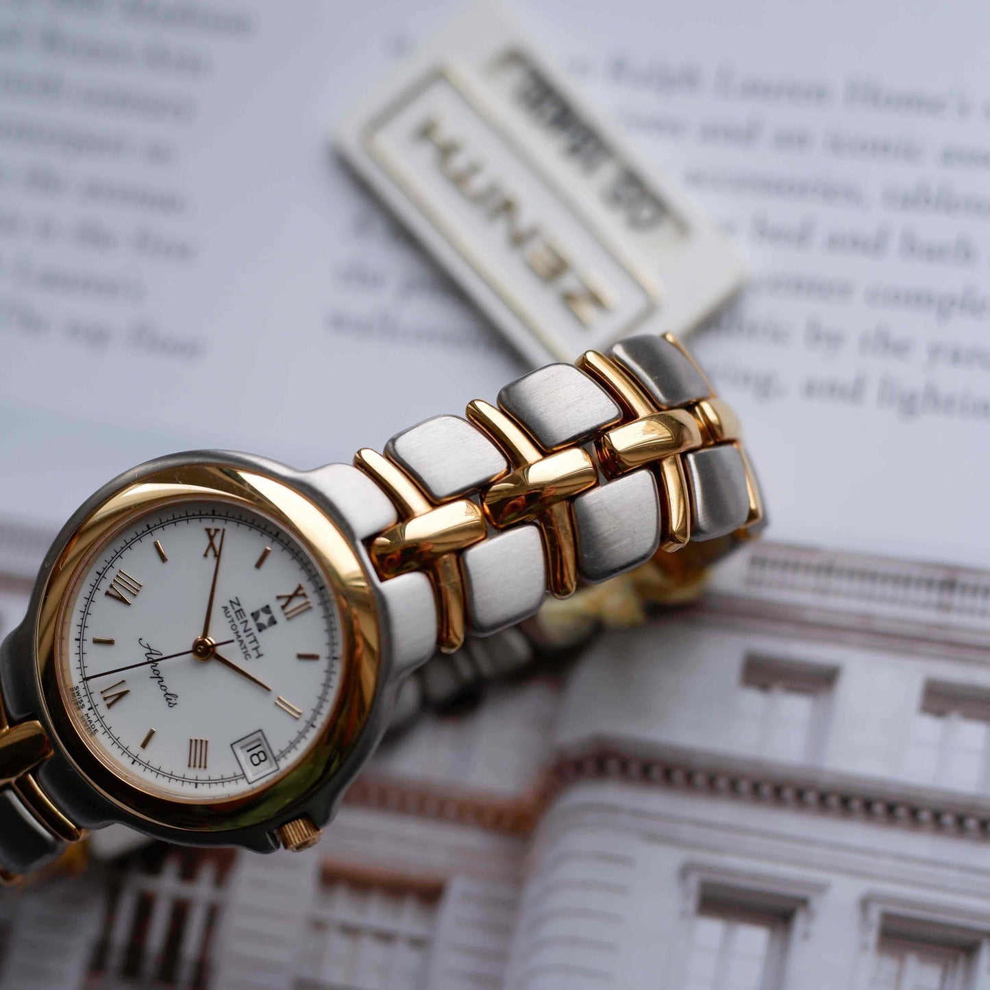Vintage Zenith Acropolis 90s Two-Tone White Roman Dial Automatic - NOS