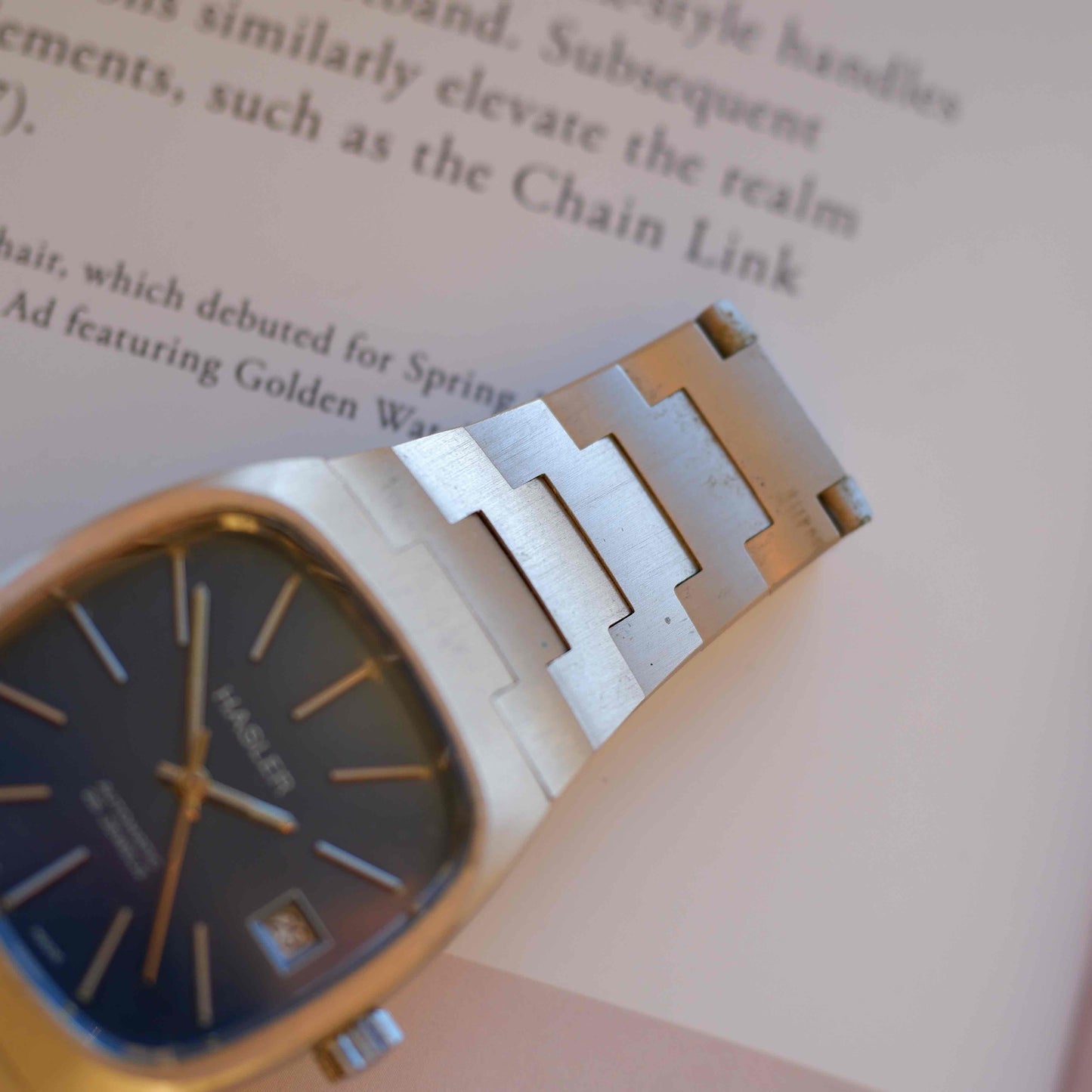 Vintage Hasler Blue Dial Watch 70s TV Case Automatic Swiss Made Mint