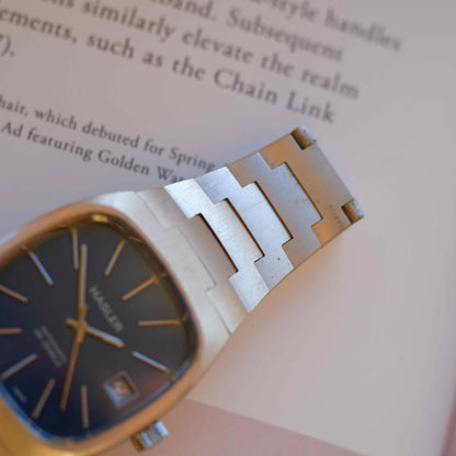 Vintage Hasler Blue Dial Watch 70s TV Case Automatic Swiss Made Mint