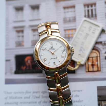 Vintage Zenith Acropolis 90s Two-Tone White Roman Dial Automatic - NOS