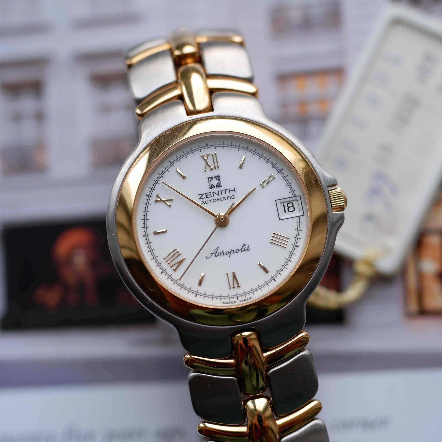 Vintage Zenith Acropolis 90s Two-Tone White Roman Dial Automatic - NOS
