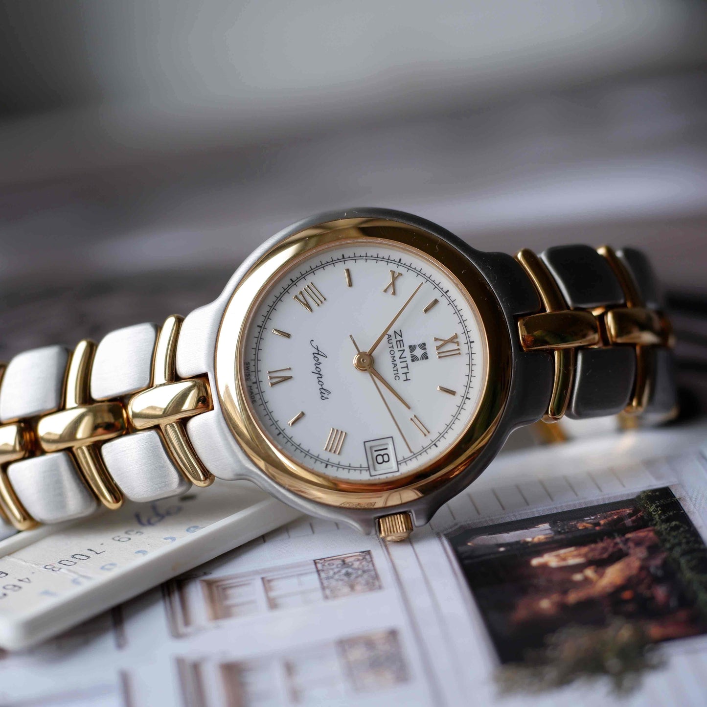 Vintage Zenith Acropolis 90s Two-Tone White Roman Dial Automatic - NOS
