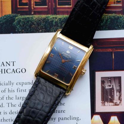 Vintage Raymond Weil Tank Dress Watch Mechanical Golden Blue Dial