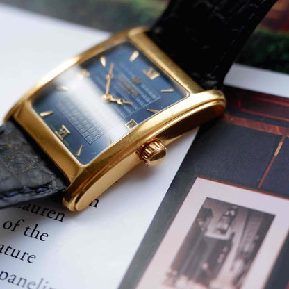 Vintage Raymond Weil Tank Dress Watch Mechanical Golden Blue Dial