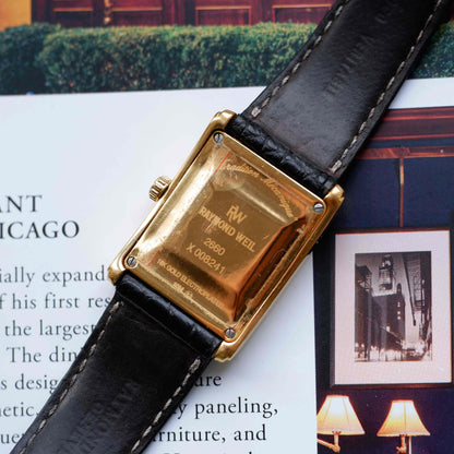 Vintage Raymond Weil Tank Dress Watch Mechanical Golden Blue Dial