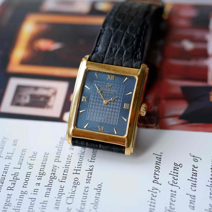 Vintage Raymond Weil Tank Dress Watch Mechanical Golden Blue Dial