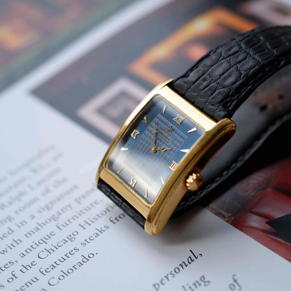 Vintage Raymond Weil Tank Dress Watch Mechanical Golden Blue Dial