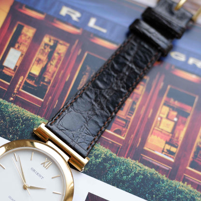 Vintage Orient Watch White Dial with Central Lugs Quartz 80s - MINT