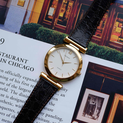 Vintage Orient Watch White Dial with Central Lugs Quartz 80s - MINT