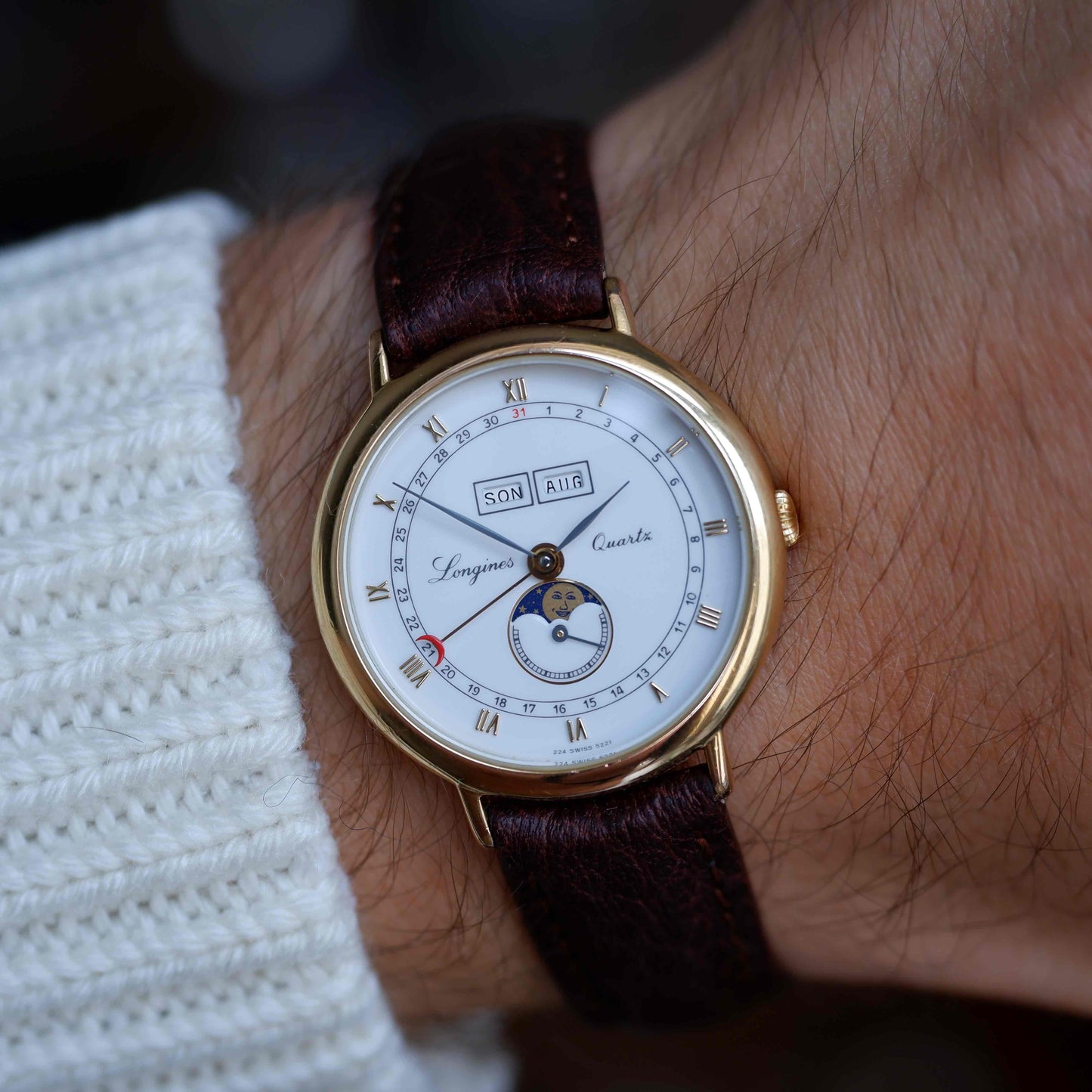 Vintage Longines Moonphase Charleston Ref. 5221 Triple Calendar 90s Golden