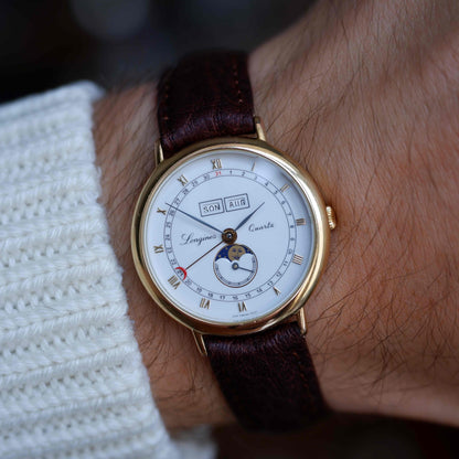 Vintage Longines Moonphase Charleston Ref. 5221 Triple Calendar 90s Golden