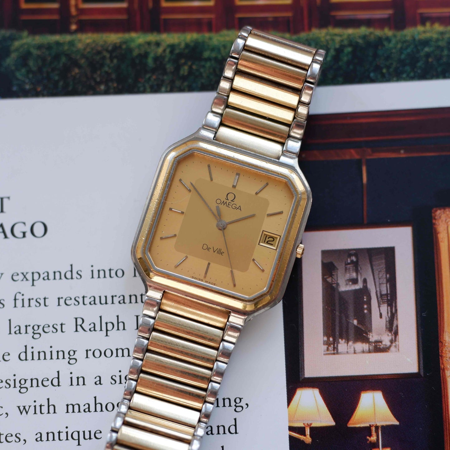 Vintage Omega De Ville Two-Tone Light Gold Dial Quartz 80s