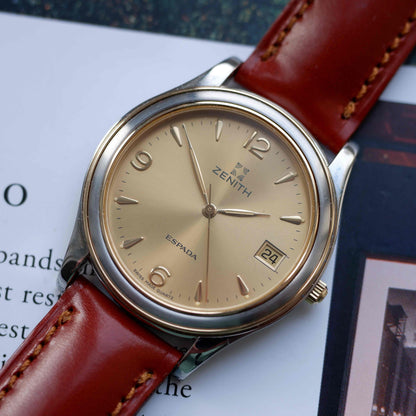 Vintage Zenith Espada Golden Sunnburst Dial Two-Tone Quartz 90s - NOS