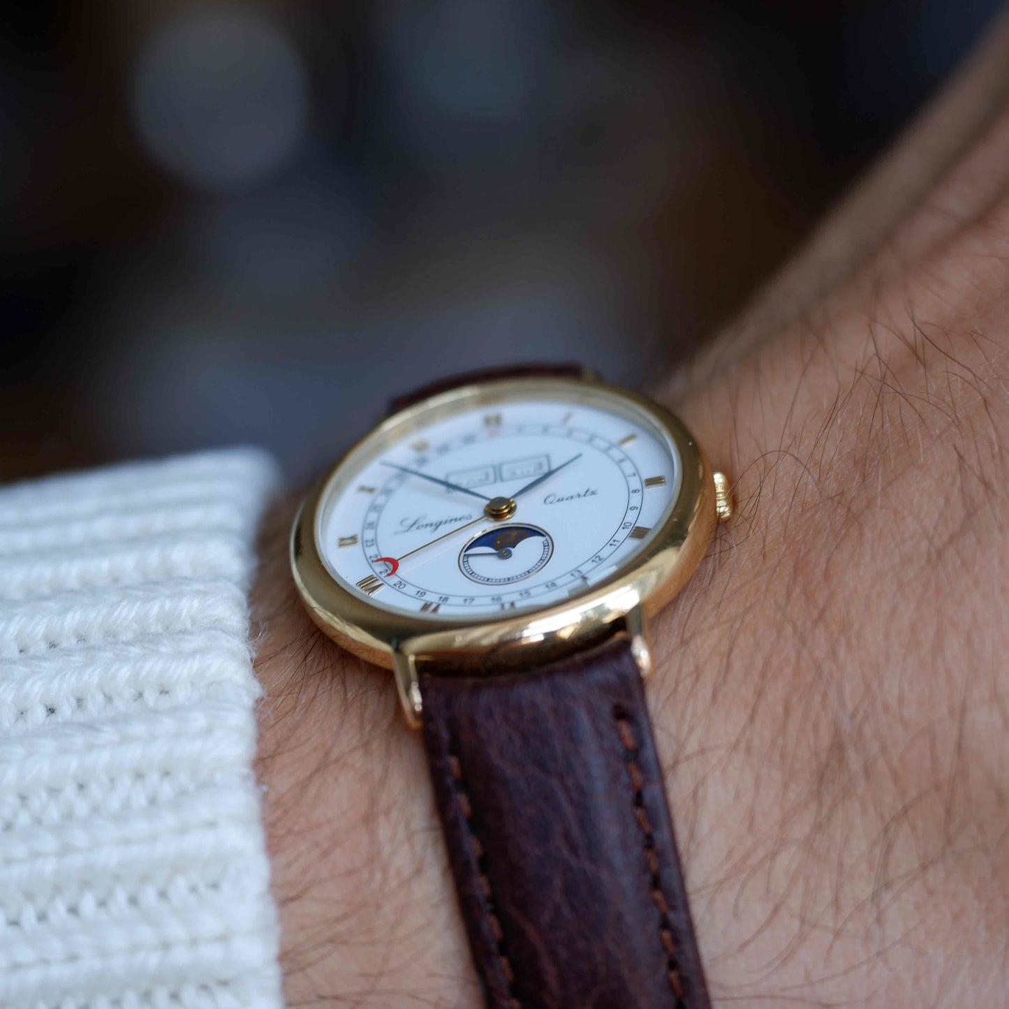 Vintage Longines Moonphase Charleston Ref. 5221 Triple Calendar 90s Golden