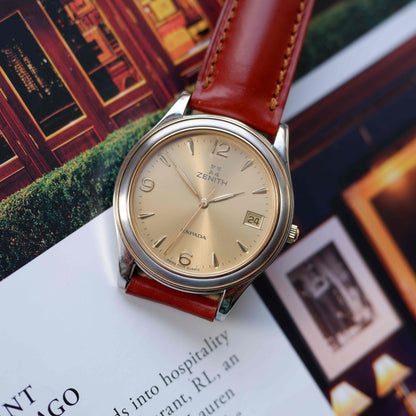 Vintage Zenith Espada Golden Sunnburst Dial Two-Tone Quartz 90s - NOS
