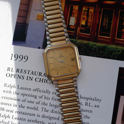 Vintage Omega De Ville Two-Tone Light Gold Dial Quartz 80s
