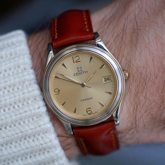 Vintage Zenith Espada Golden Sunnburst Dial Two-Tone Quartz 90s - NOS