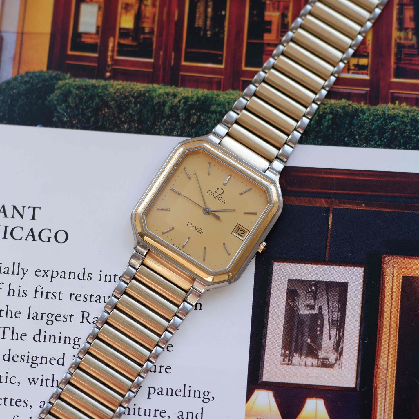 Vintage Omega De Ville Two-Tone Light Gold Dial Quartz 80s
