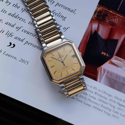 Vintage Omega De Ville Two-Tone Light Gold Dial Quartz 80s