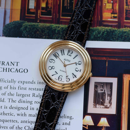 Vintage Alfex Disco Volante 90s Gold White Classic Arabic Dial