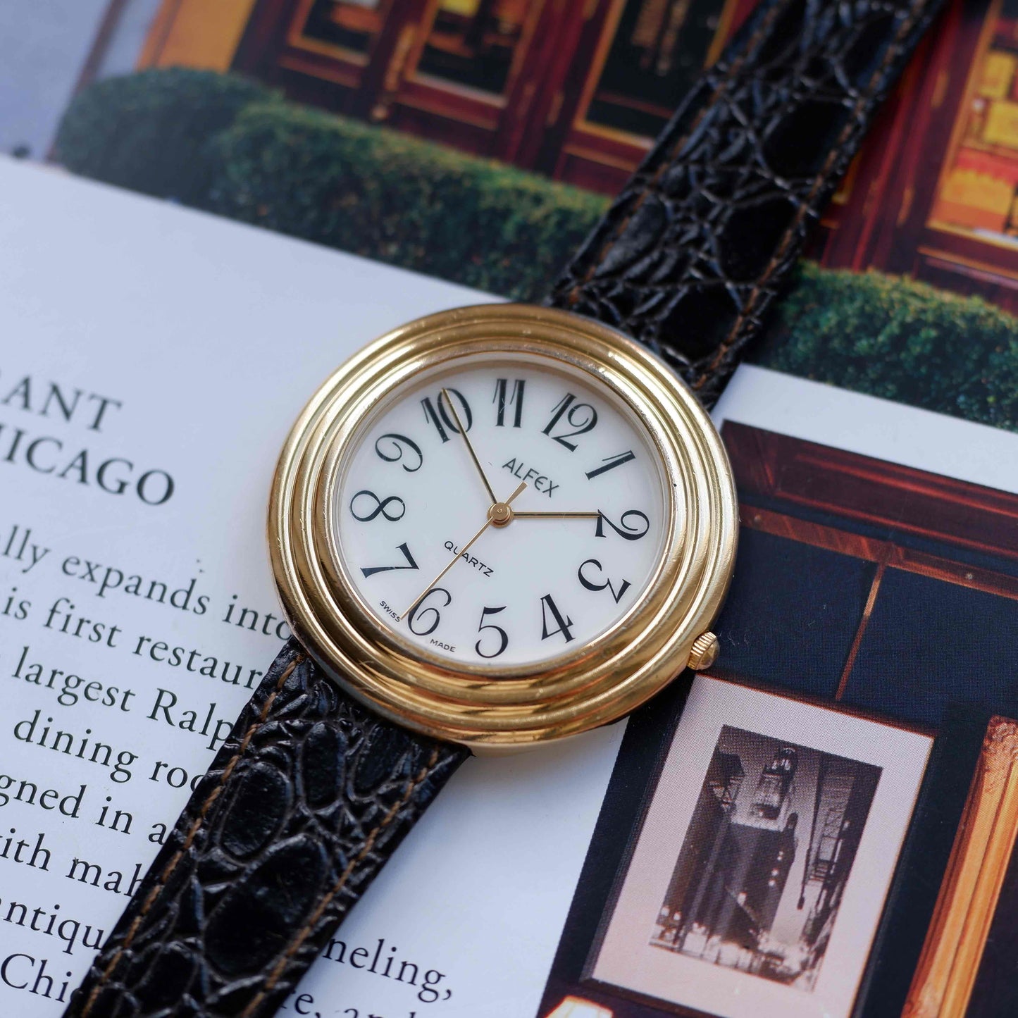 Vintage Alfex Disco Volante 90s Gold White Classic Arabic Dial