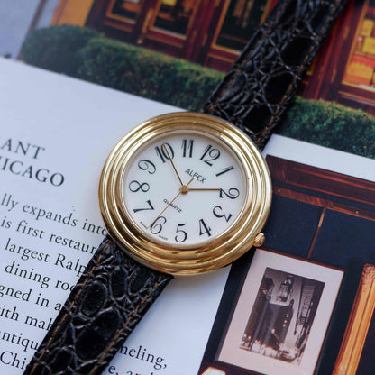 Vintage Alfex Disco Volante 90s Gold White Classic Arabic Dial