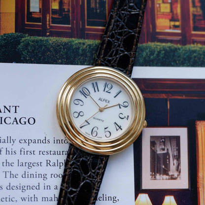 Vintage Alfex Disco Volante 90s Gold White Classic Arabic Dial