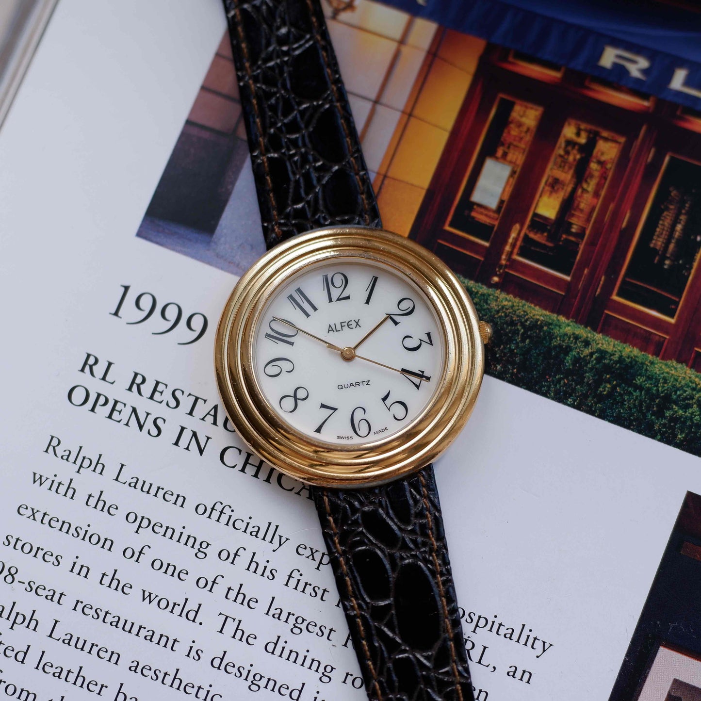 Vintage Alfex Disco Volante 90s Gold White Classic Arabic Dial