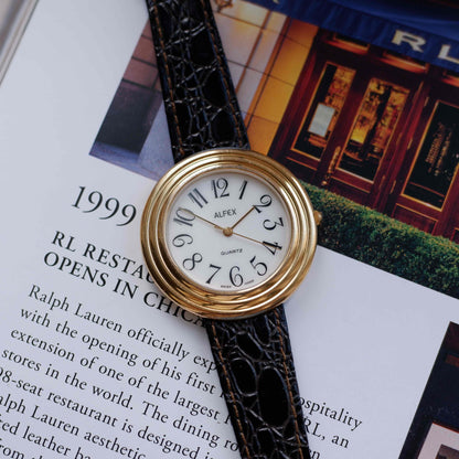 Vintage Alfex Disco Volante 90s Gold White Classic Arabic Dial