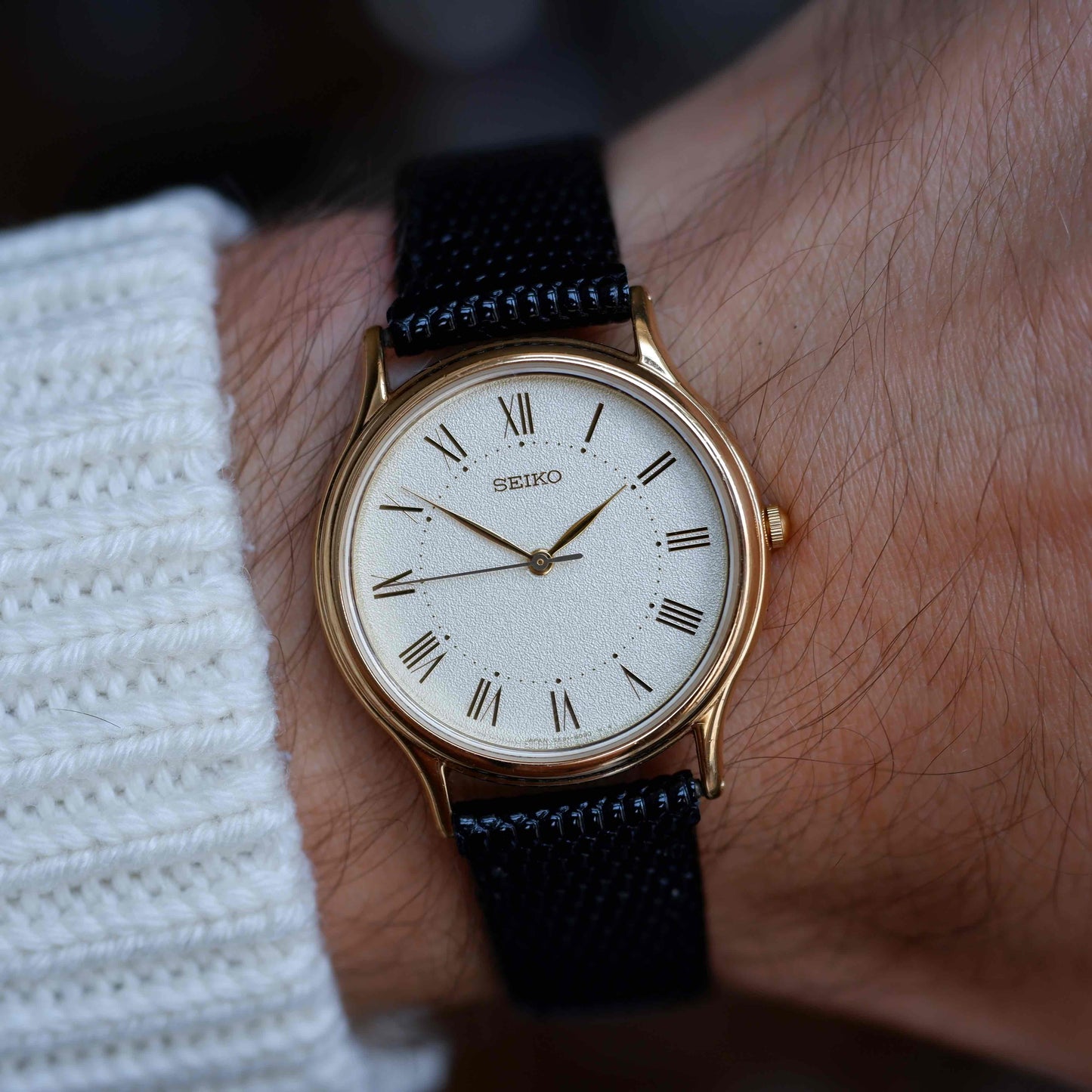 Vintage Seiko Dress Watch 90s Gold Frosted Roman Dial Quartz