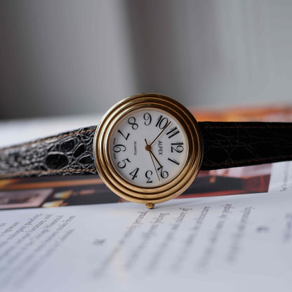 Vintage Alfex Disco Volante 90s Gold White Classic Arabic Dial