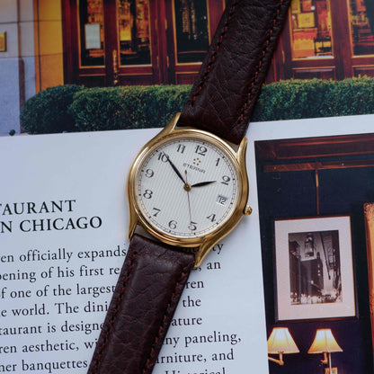 Vintage Eterna Dress Watch 90s Gold Ivory Structured Dial Date