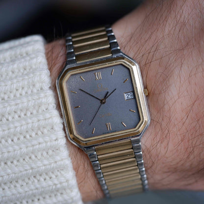 Vintage Omega DeVille Two-Tone Gray Dial Quartz 80s with Box