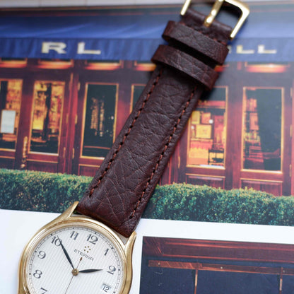 Vintage Eterna Dress Watch 90s Gold Ivory Structured Dial Date