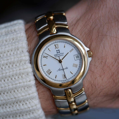 Vintage Zenith Acropolis 90s Two-Tone White Roman Dial Automatic - NOS