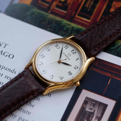 Vintage Eterna Dress Watch 90s Gold Ivory Structured Dial Date
