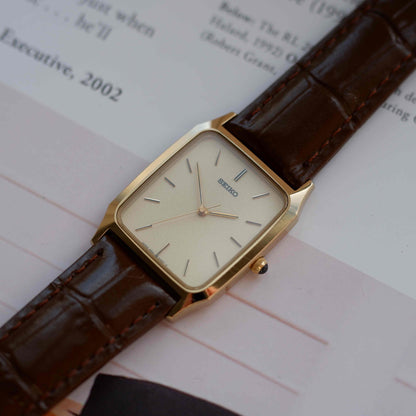Vintage Seiko Tank 90s Gold Snowflake Dial Quartz