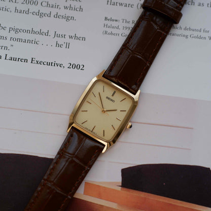 Vintage Seiko Tank 90s Gold Snowflake Dial Quartz