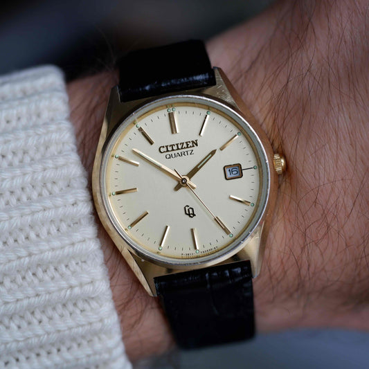 Vintage Citizen Day Date 80s Gold Baton Indices Quartz