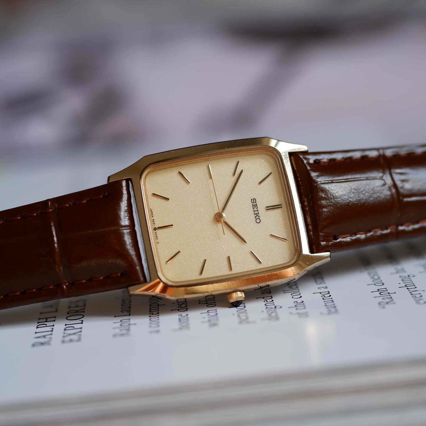 Vintage Seiko Tank 90s Gold Snowflake Dial Quartz