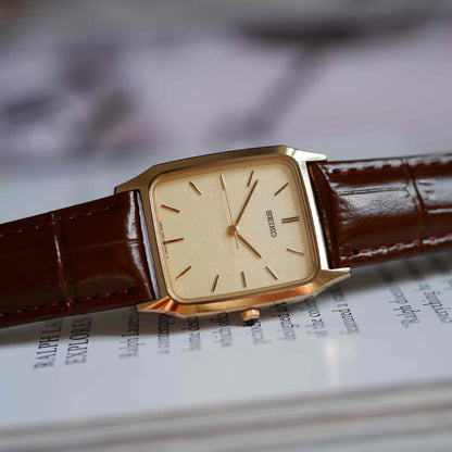 Vintage Seiko Tank 90s Gold Snowflake Dial Quartz