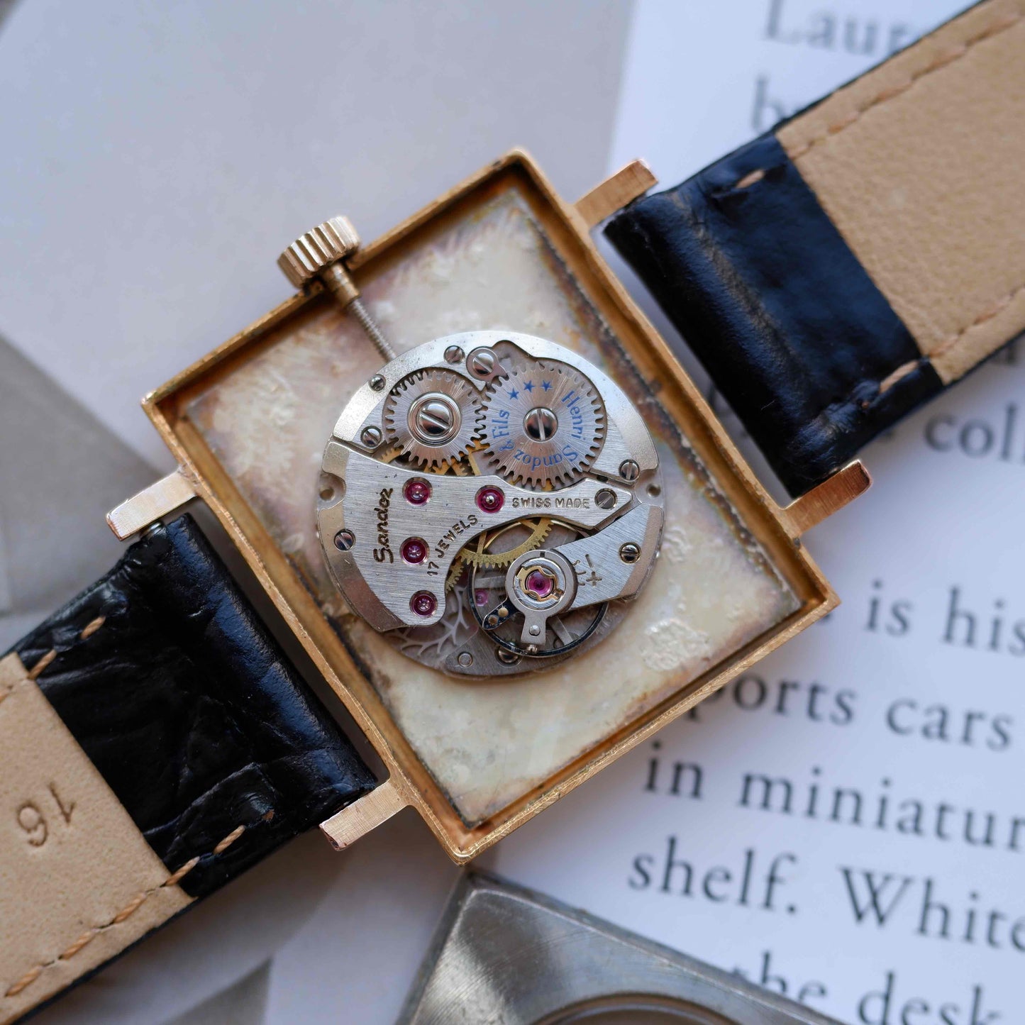 Vintage Sandoz Dress Watch Mechanical Golden White Sunburst Dial - MINT