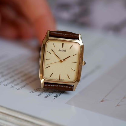 Vintage Seiko Tank 90s Gold Snowflake Dial Quartz