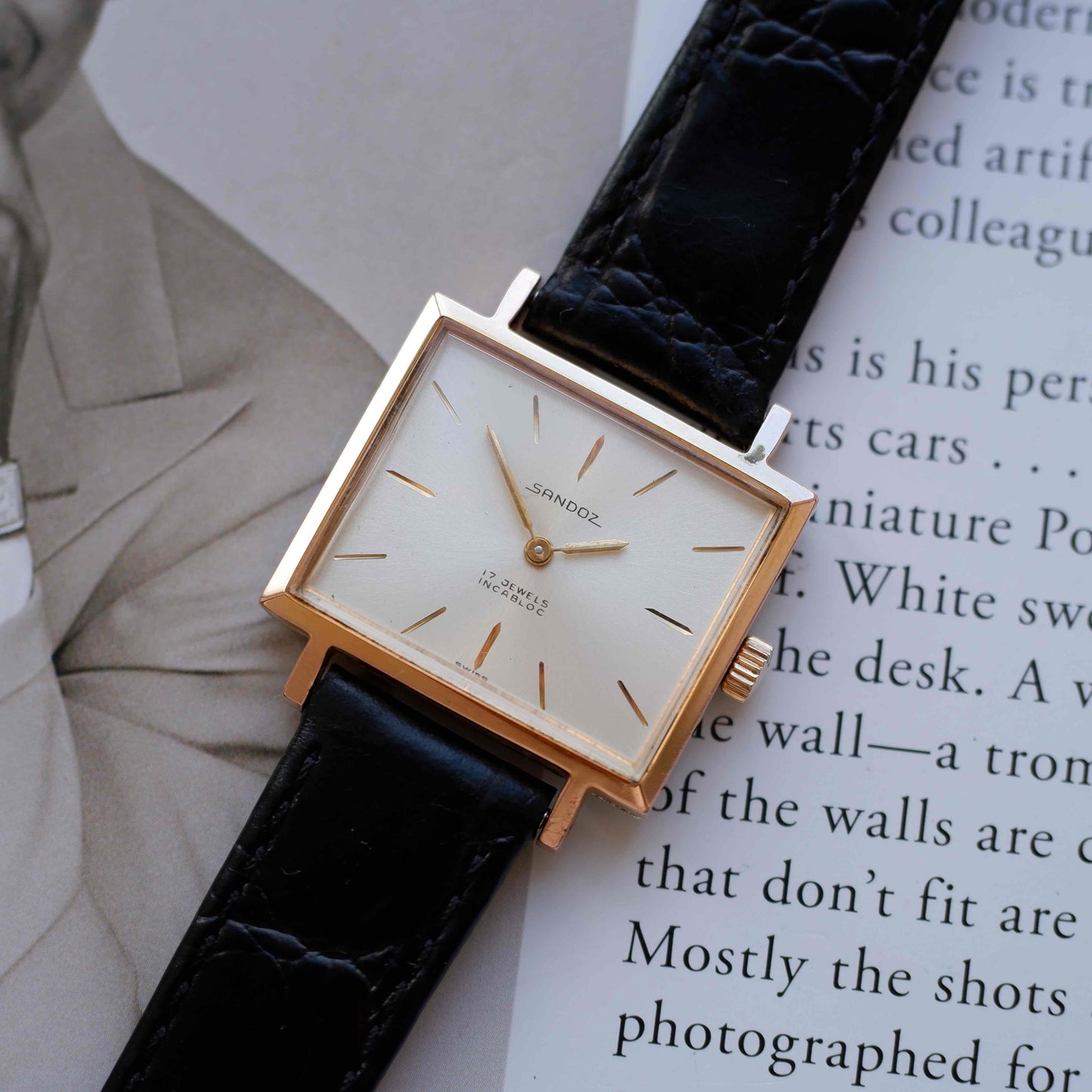 Vintage Sandoz Dress Watch Mechanical Golden White Sunburst Dial - MINT