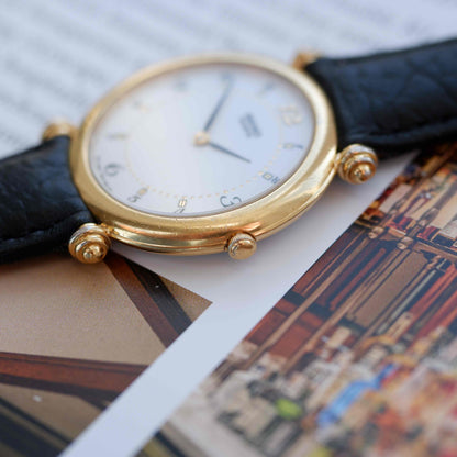 Vintage Seiko Dress Watch 80s Gold White Roman Dial Quartz