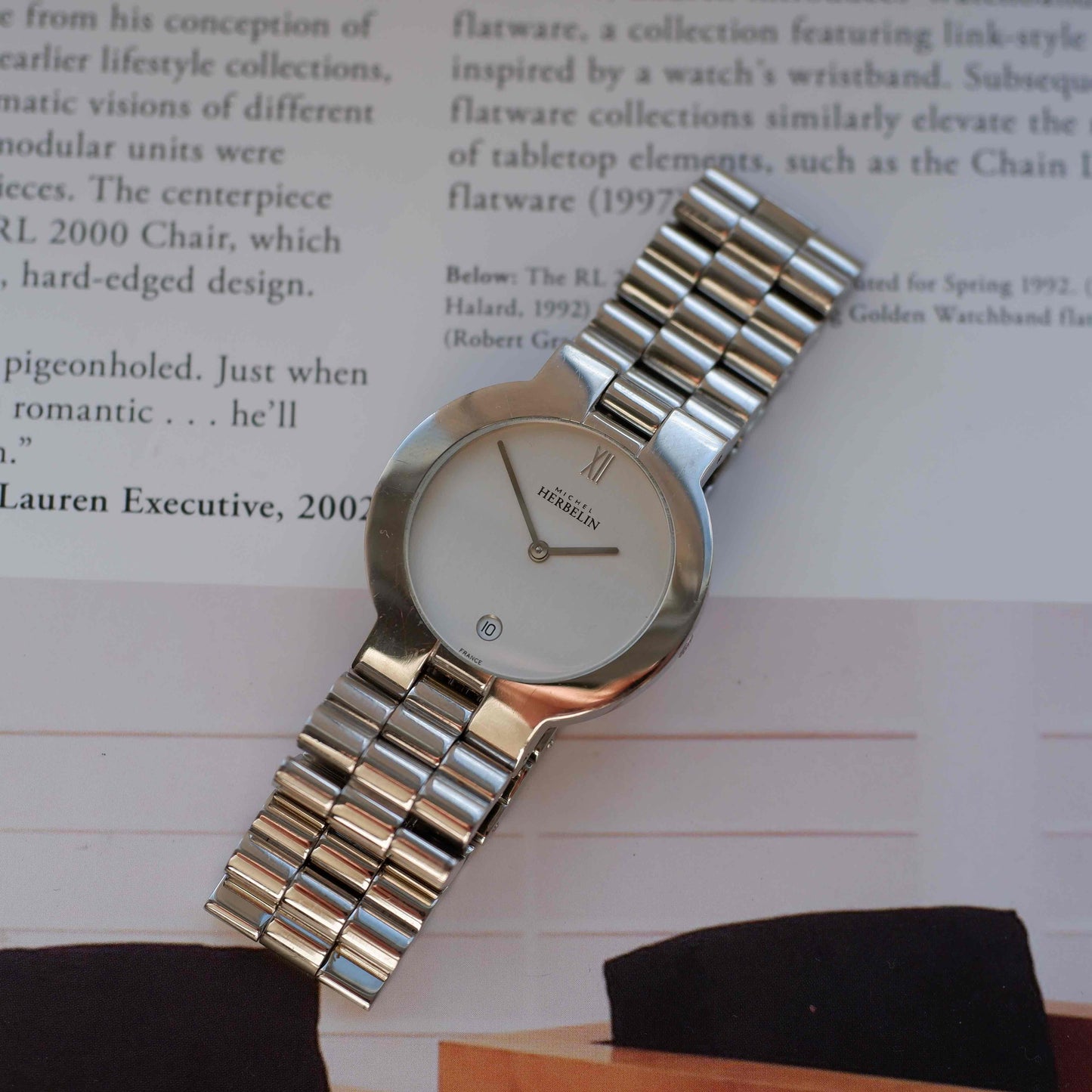 Vintage Michel Herbelin Minimalist Silver White Dial 90s Steel