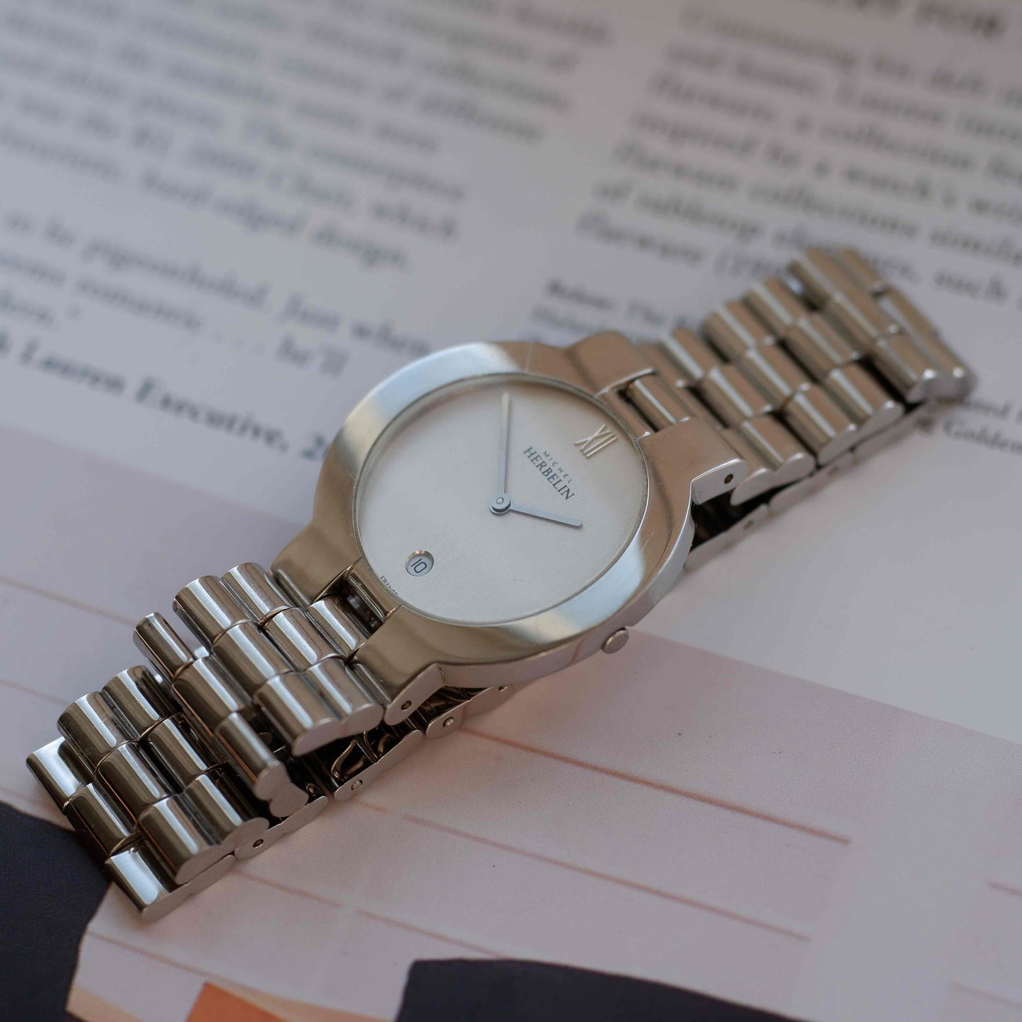Vintage Michel Herbelin Minimalist Silver White Dial 90s Steel