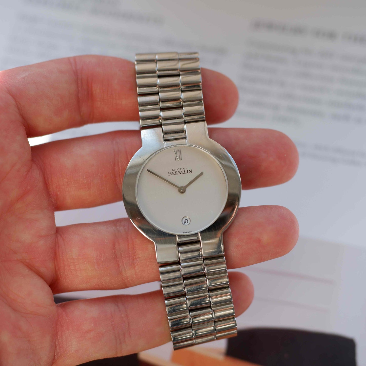 Vintage Michel Herbelin Minimalist Silver White Dial 90s Steel